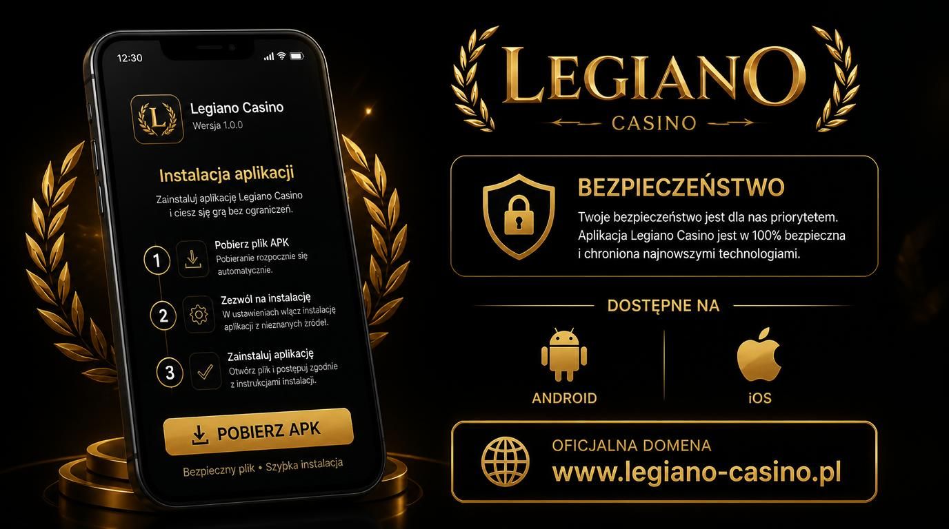 Smartfon z instalacją aplikacji Legiano + ikony bezpieczeństwa