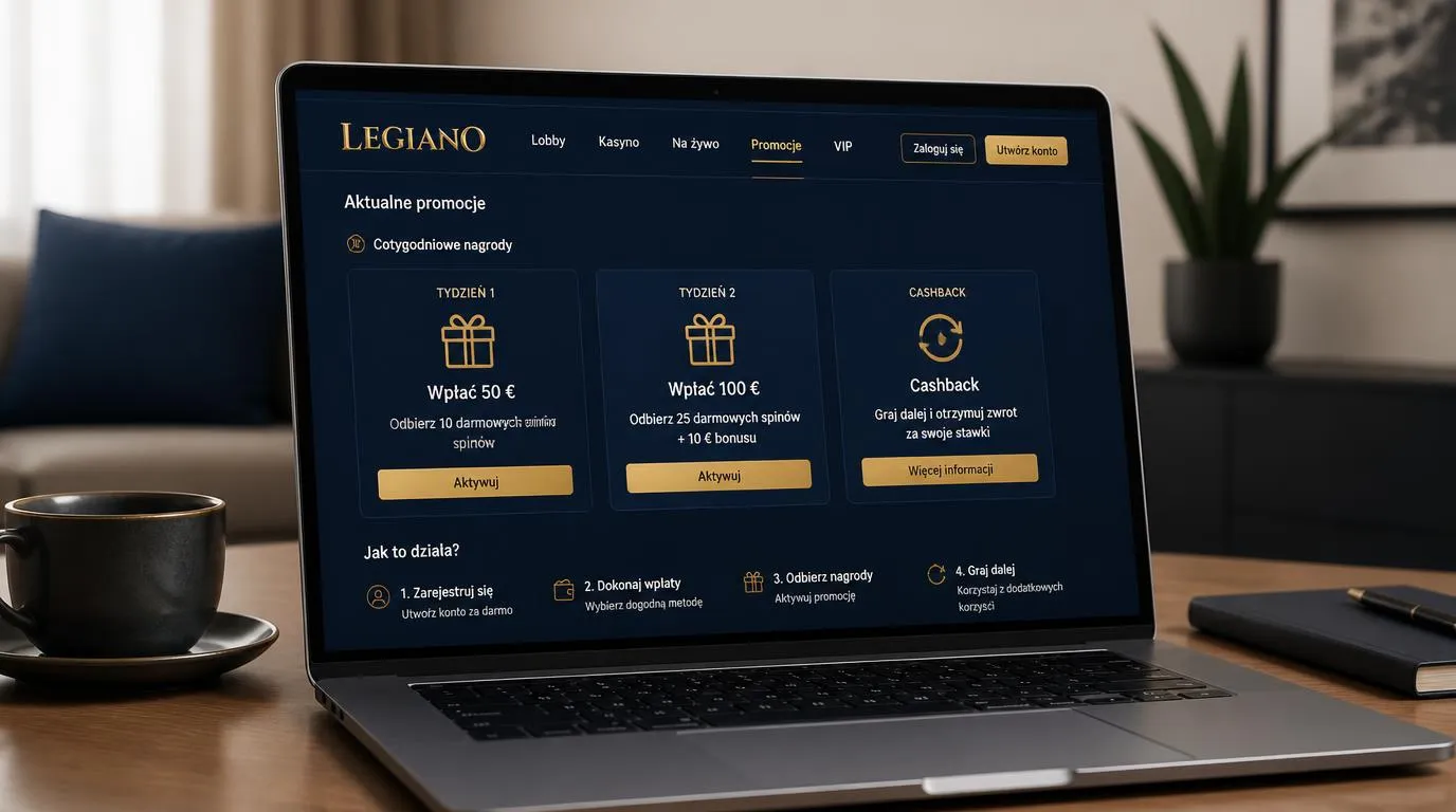 Ekran promocji kasyna z dwoma progami wpłat, darmowymi spinami i osobną ofertą cashbacku